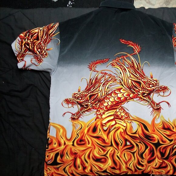 Vintage Y2K MT:2 Dragons Flames AOP Button Shirt - Picture 4 of 5